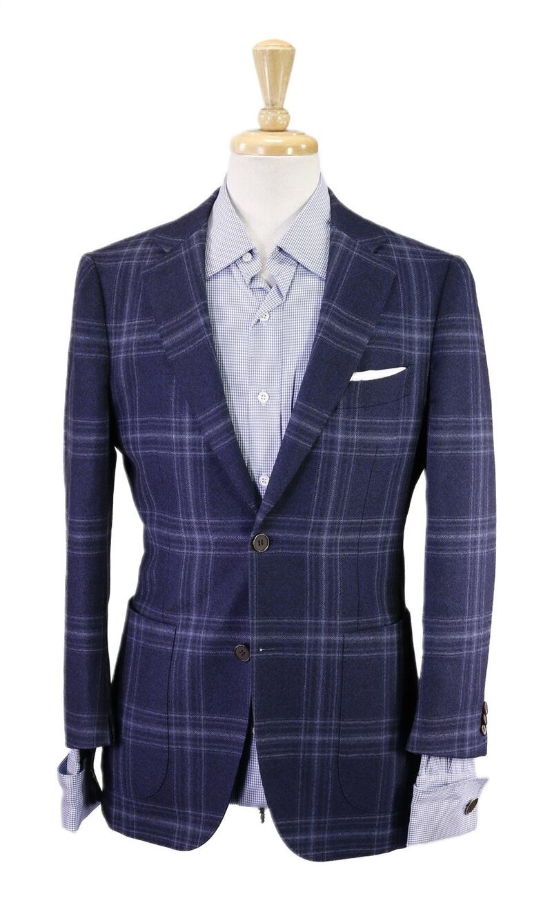 Suitsupply Navy Blue Plaid Wool Fleece Patch Pocket Blazer Jacket 36S